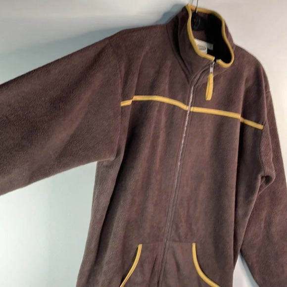 5/$25 STOOKER Fleece Zippered Jacket Dark Brown Contrast Trim Pockets 46 14 - Picture 5 of 11